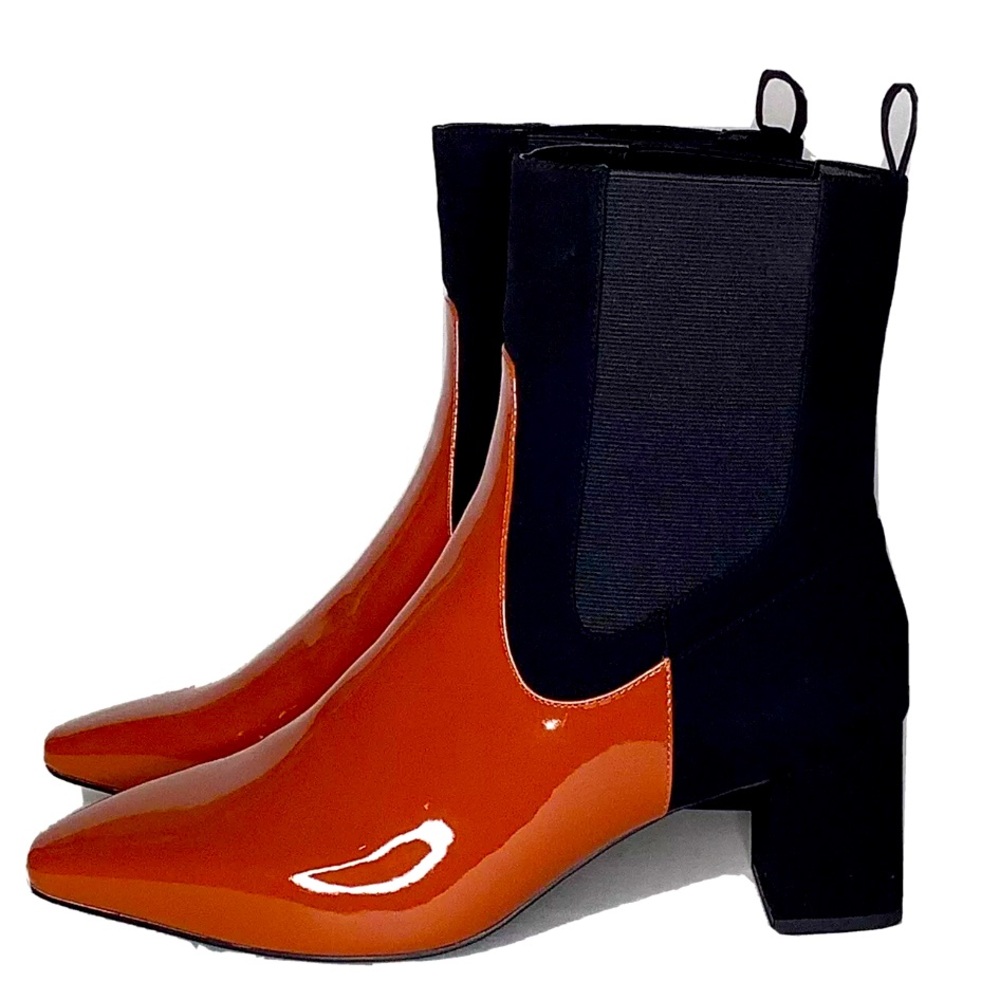 Coconuts by Matisse Pendant Ankle Booties Suede Patent Black & Fire Brick 7M 😍